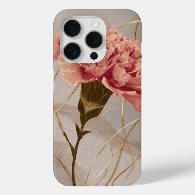 Blush Pink Carnation Floral Gold Case-Mate iPhone Case (Back)