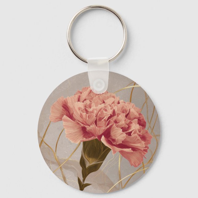 Blush Pink Carnation Floral Gold Keychain (Front)