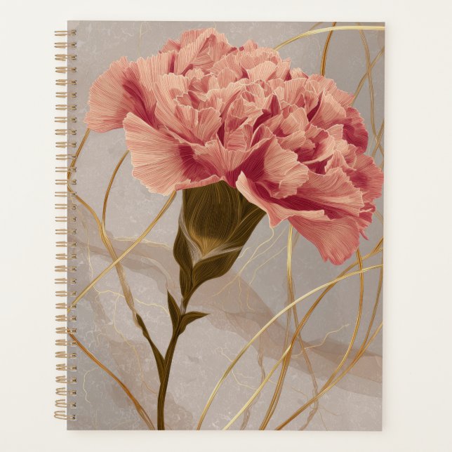 Blush Pink Carnation Floral Gold Planner (Front)