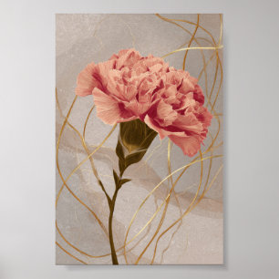 Blush Pink Carnation Floral Gold Poster
