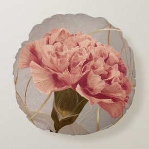 Blush Pink Carnation Floral Gold Round Pillow