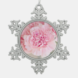 Blush Pink Carnations Snowflake Pewter Christmas Ornament