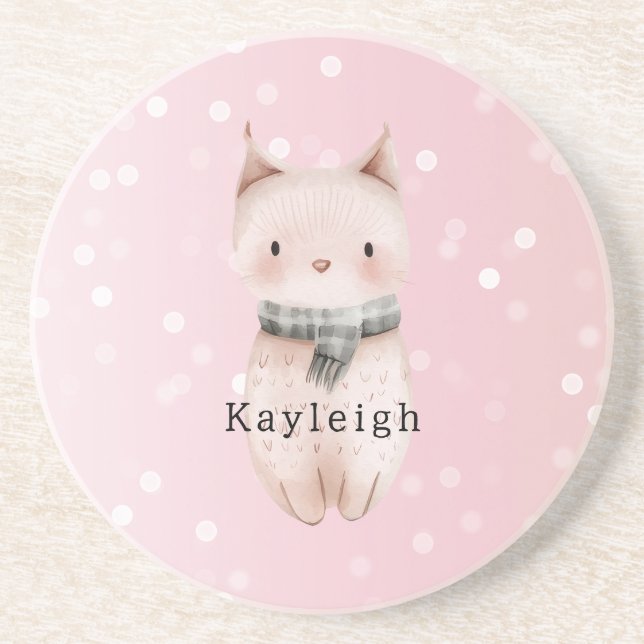 Blush Pink Cat Confetti Dots   Coaster (Front)