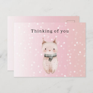 Blush Pink Cat Confetti Dots Thinking of you Postcard