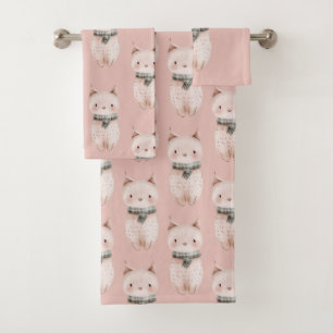 Blush Pink Cats Bath Towel Set