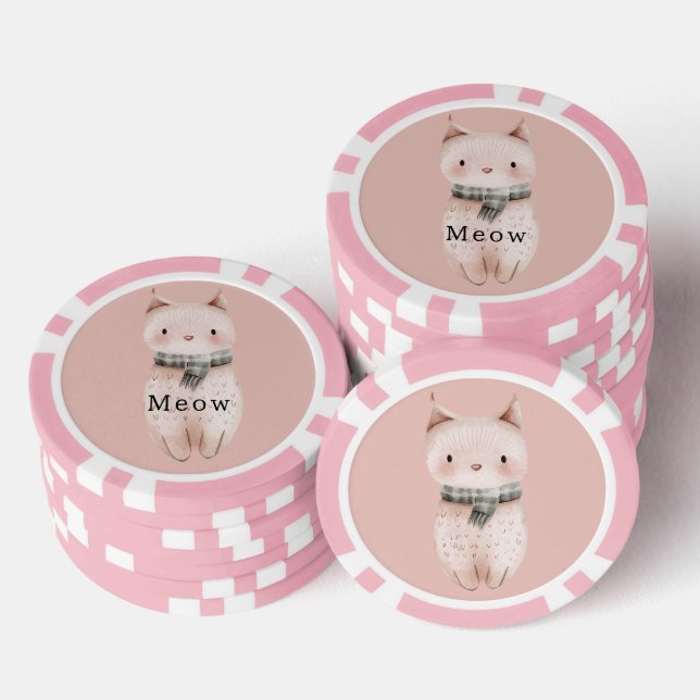 Blush Pink Cats Poker Chips (Stack)