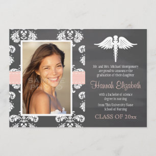 Blush Pink Chalkboard Nursing School Graduation Invitation