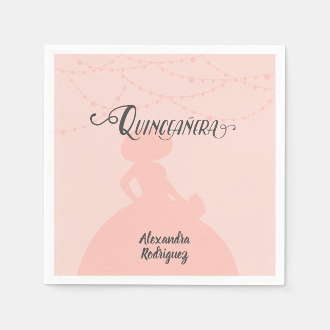 Blush Pink Charro Silhouette Quinceanera Napkin (Front)