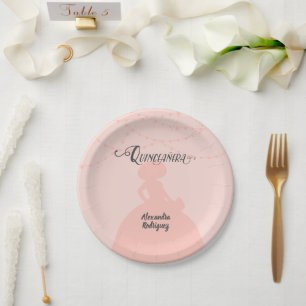 Blush Pink Charro Silhouette Quinceanera Paper Plate
