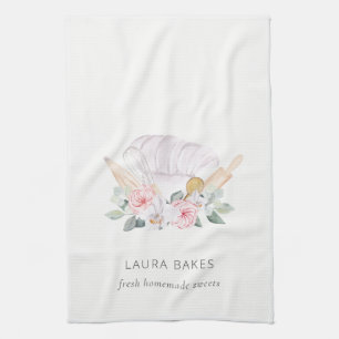 Blush Pink Chef Hat Catering Floral Roller Whisk Kitchen Towel