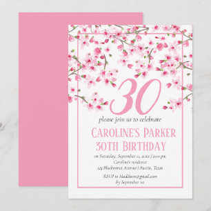 Blush Pink Cherry Blossom 30th Birthday Floral Invitation