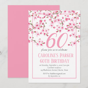 Blush Pink Cherry Blossom 60th Birthday Floral Invitation