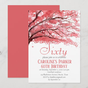 Blush Pink Cherry Blossom 60th Birthday Floral Invitation