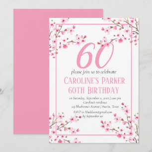Blush Pink Cherry Blossom 60th Birthday Floral Invitation