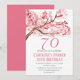 Blush Pink Cherry Blossom 70th Birthday Floral Invitation