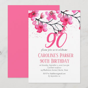 Blush Pink Cherry Blossom 90th Birthday Floral Invitation