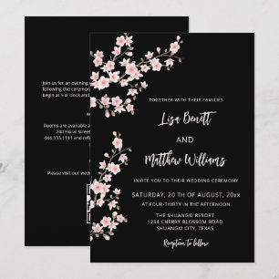  Blush Pink Cherry Blossom Black Invitation