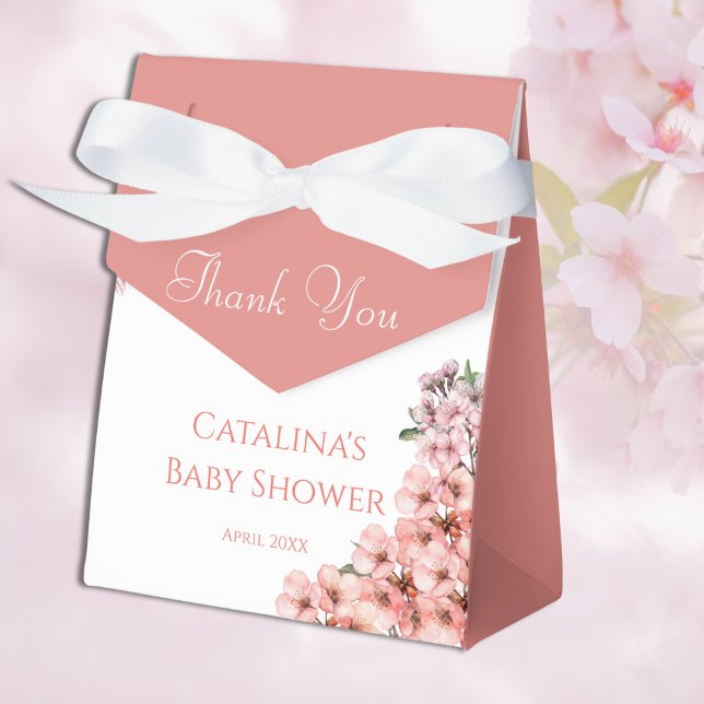 Blush Pink Cherry Blossom Elegant Baby Shower Favor Box (Creator Uploaded)