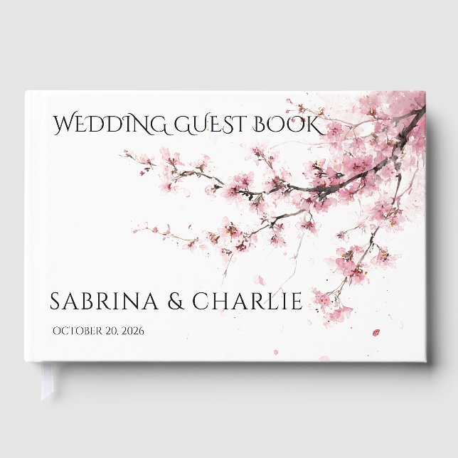 Blush Pink Cherry Blossom Elegant Floral Wedding  Guest Book (Front)