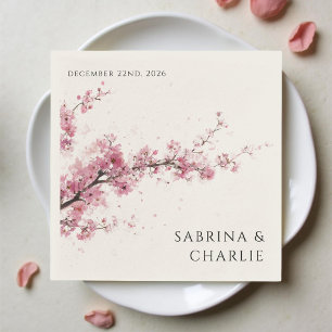 Blush Pink Cherry Blossom Elegant Floral Wedding Napkin