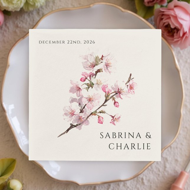 Blush Pink Cherry Blossom Elegant Floral Wedding Napkin (Creator Uploaded)