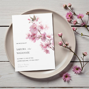 Blush Pink Cherry Blossom Flower Japanese Wedding Invitation