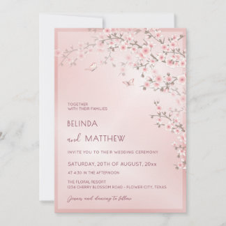 Blush Pink Cherry Blossom | Photo Casual Wedding Invitation