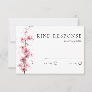 Blush Pink Cherry Blossom QR Code Wedding RSVP Card