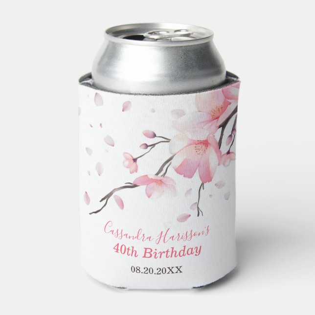 Blush Pink Cherry Blossom Sakura Floral Birthday Can Cooler (Can Front)