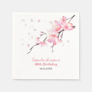 Blush Pink Cherry Blossom Sakura Floral Birthday Napkin