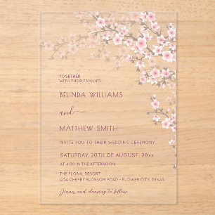 Blush Pink Cherry Blossom Wedding Acrylic Invitations