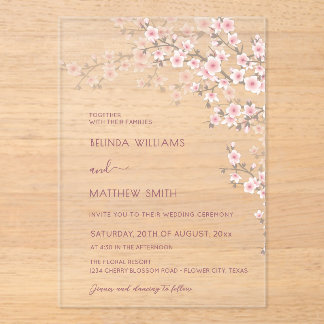 Blush Pink Cherry Blossom Wedding Acrylic Invitations