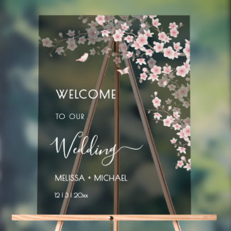 Blush Pink Cherry Blossom Wedding Acrylic Sign