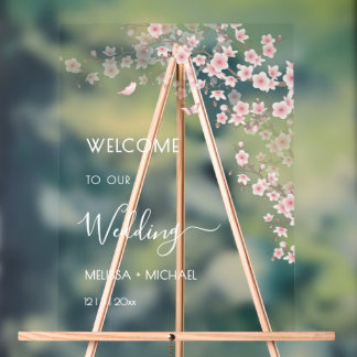 Blush Pink Cherry Blossom Wedding Acrylic Sign
