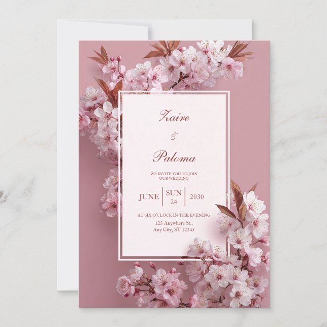Blush Pink Cherry Blossom Wedding  Invitation (Front)