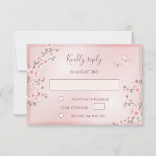 Blush Pink Cherry Blossom  Wedding RSVP Card