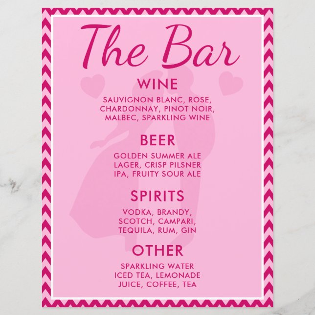 Blush Pink Chevron Bar Menu Wedding Tabletop (Devant)