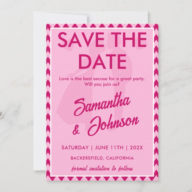 Blush Pink Chevron Stripe Save The Date Card (Devant)
