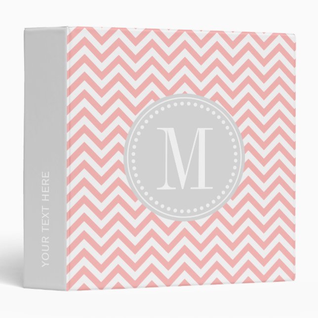 Blush Pink Chevron Zigzag Personalized Monogram Binder (Front/Spine)