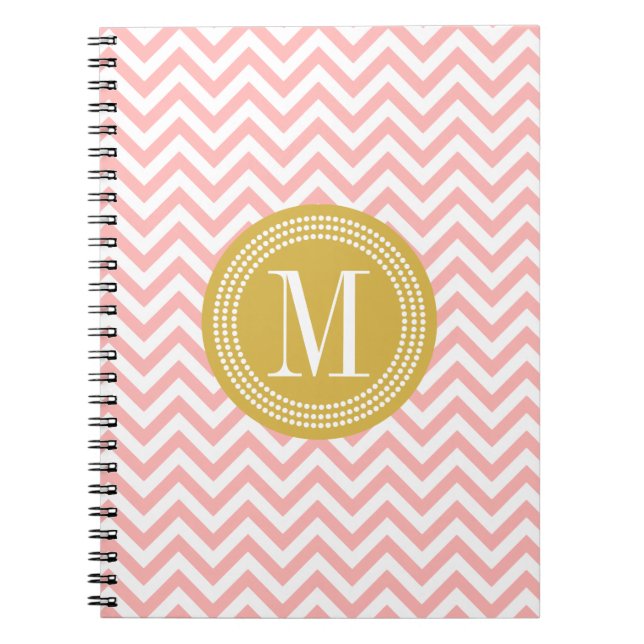 Blush Pink Chevron Zigzag Personalized Monogram Notebook (Front)