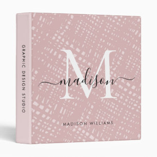 Blush Pink Chic Brush Pattern Monogram Script Name Binder