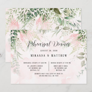 Blush Pink Chic Florals Greenery Rehearsal Dinner Invitation