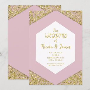 Blush Pink Chic Gold Glitter Flakes Glam Wedding  Invitation