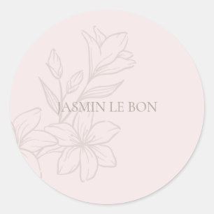 Blush Pink   Chic Minimalist Floral  Classic Round Sticker