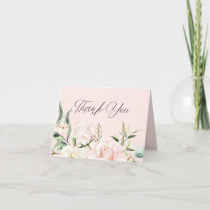 Blush pink chic watercolor flowers bridal shower thank you card