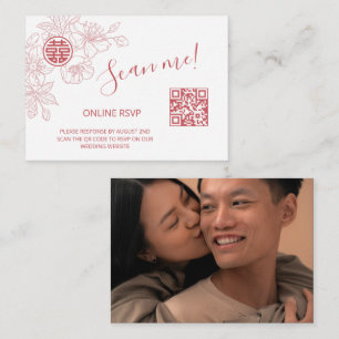  Blush Pink Chinese Wedding QR Code RSVP Online Enclosure Card