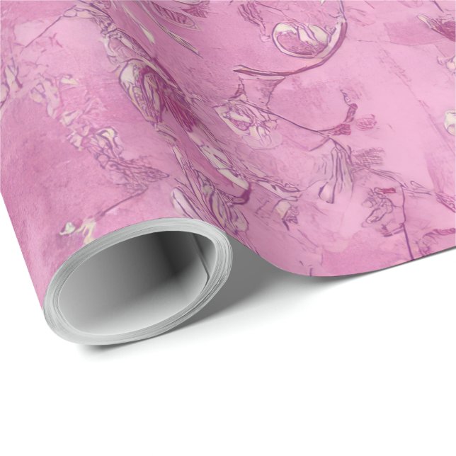 Blush Pink Chinoiserie Decoupage Wrapping Paper (Roll Corner)