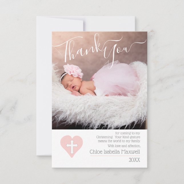 Blush Pink Christening Baptism Photo Thank You (Front)