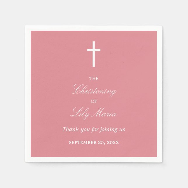 Blush Pink Christening Party Napkins (Front)
