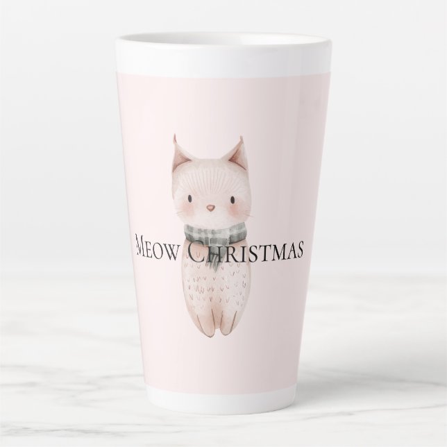 Blush Pink Christmas Cat Latte Mug (Front)